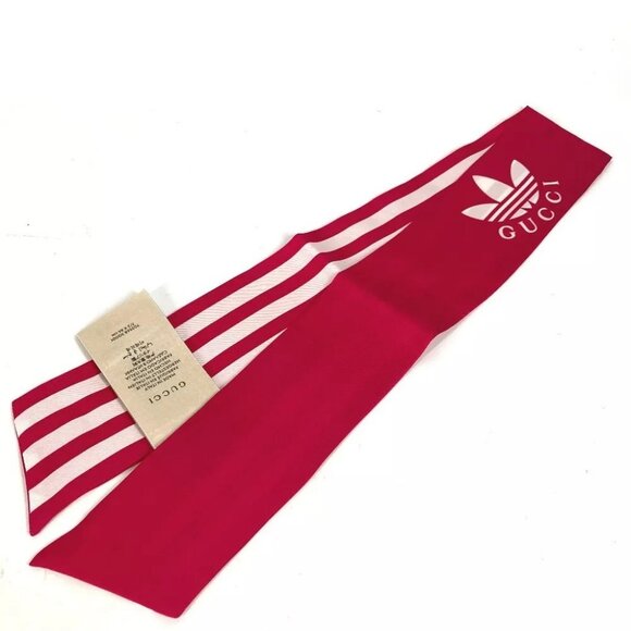 GUCCI BandeauScarf Adidas collaboration Neck Bow 3 Lines Scarf - Picture 10 of 11